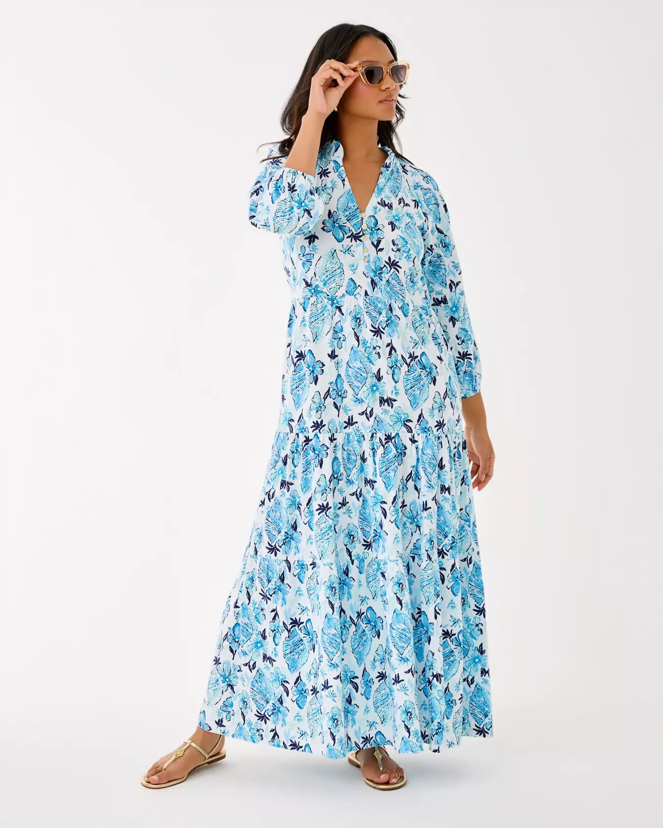 Lilly Pulitzer Malone 3/4 Sleeve Maxi Dress - Resort White Seashell Splendor Lilly Pulitzer Malone 3/4 Sleeve Maxi Dress - Resort White Seashell Splendor