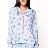 Light Blue Multi Christmas Icon Long Sleeve PJ Top