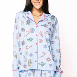 Light Blue Multi Christmas Icon Long Sleeve PJ Top and Pants Set