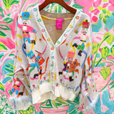 Multi Drumming Nutcracker Button Up Feather Sleeve Cardigan