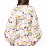 Rainbow Plaid Birthday Cake Button Up Cotton Dress