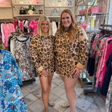 Tan, Brown & Black Leopard Mock Neck Dress