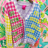 Colorblock Gingham 'Queen' All Over Cardigan