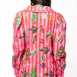 Pink & Red Stripe Christmas Icon Collar Dress