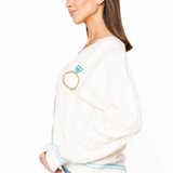 White & Blue 'In My Bride Era' Sequin & Pearl Button Up Cardigan