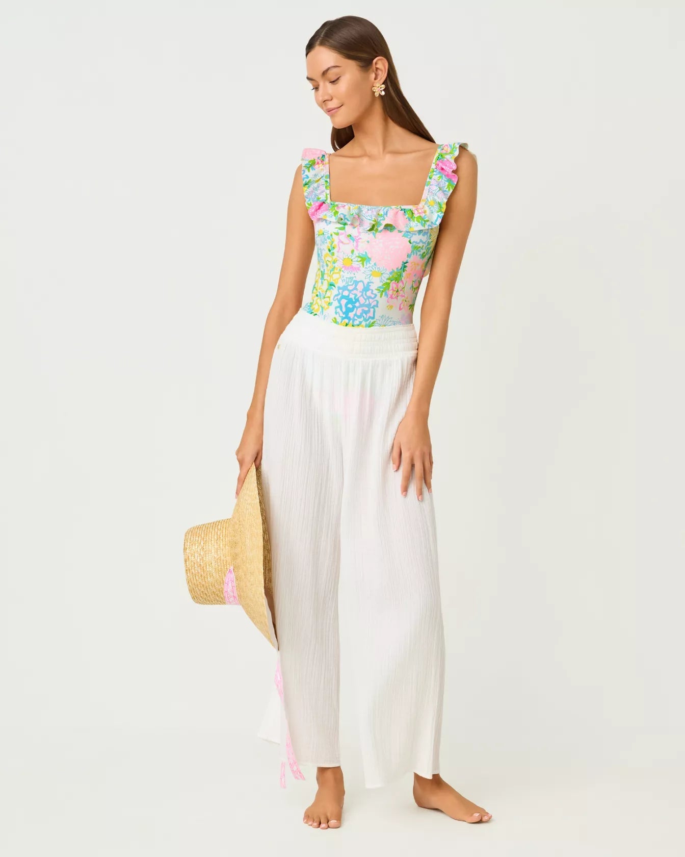 Aemma Ruffle One PieceWomen - Swim - One - Piece SwimsuitsLILLY PULITZERThe Printed Peach Savannah