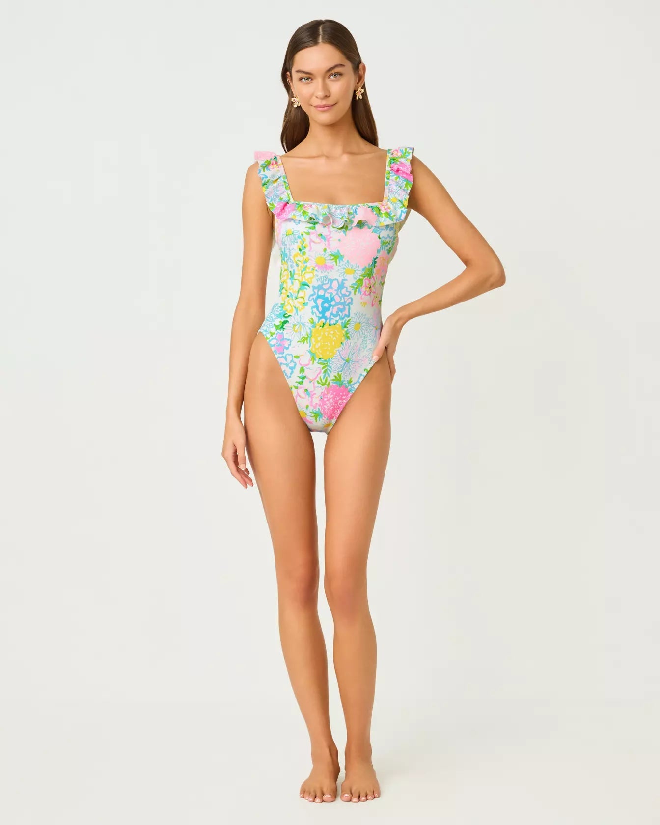 Aemma Ruffle One PieceWomen - Swim - One - Piece SwimsuitsLILLY PULITZERThe Printed Peach Savannah