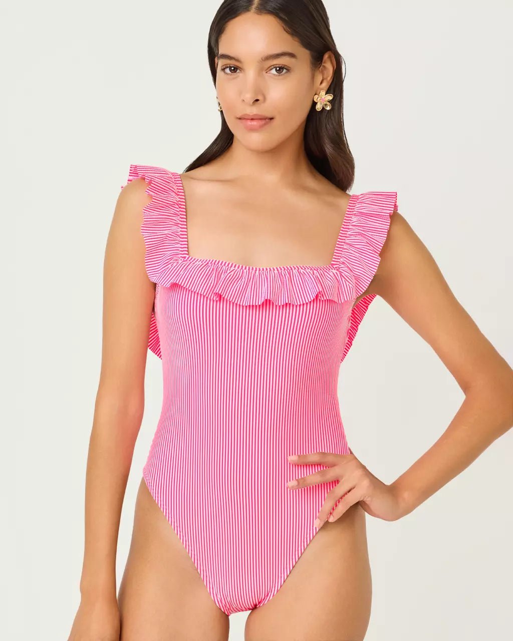 Aemma Ruffle One PieceWomen - Swim - One PieceLILLY PULITZERThe Printed Peach Savannah