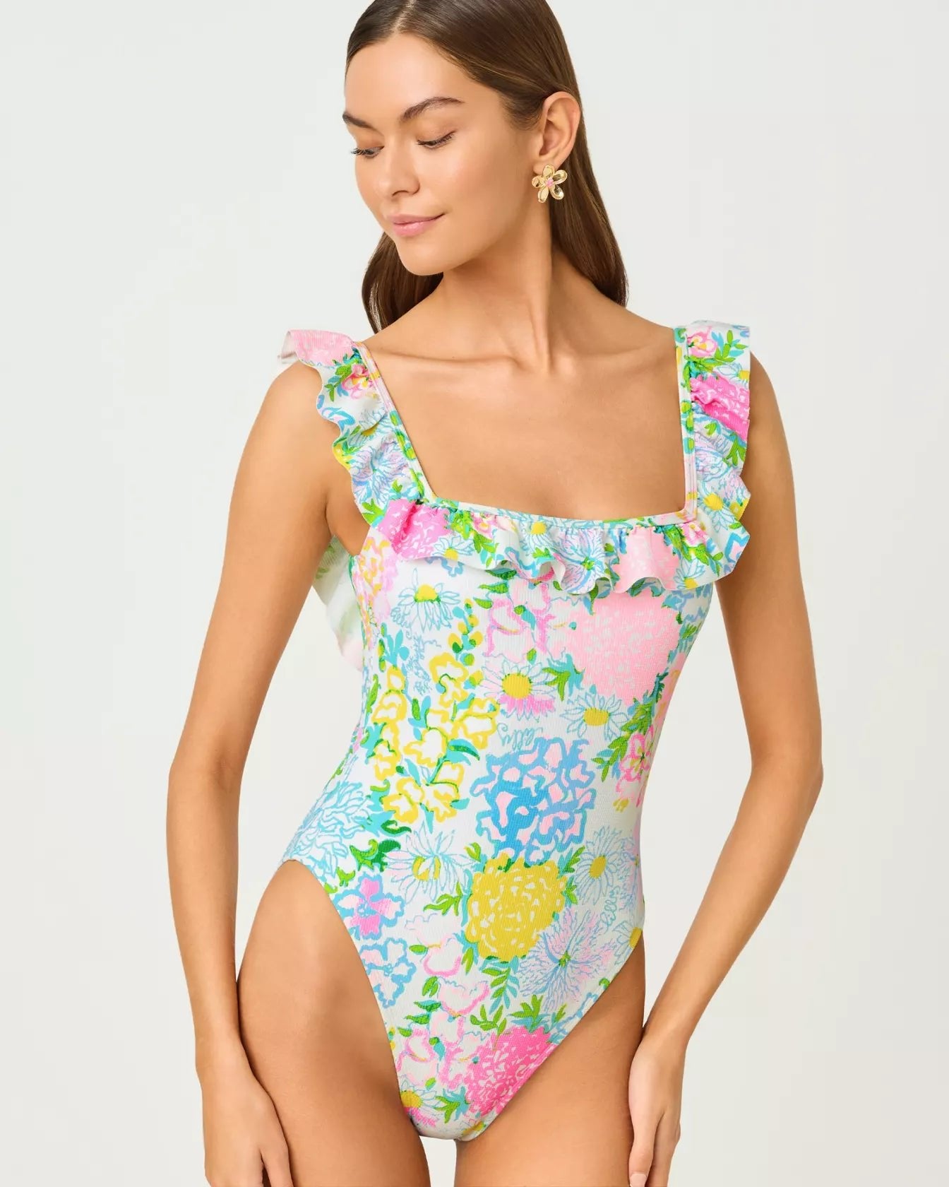 Aemma Ruffle One PieceWomen - Swim - One - Piece SwimsuitsLILLY PULITZERThe Printed Peach Savannah