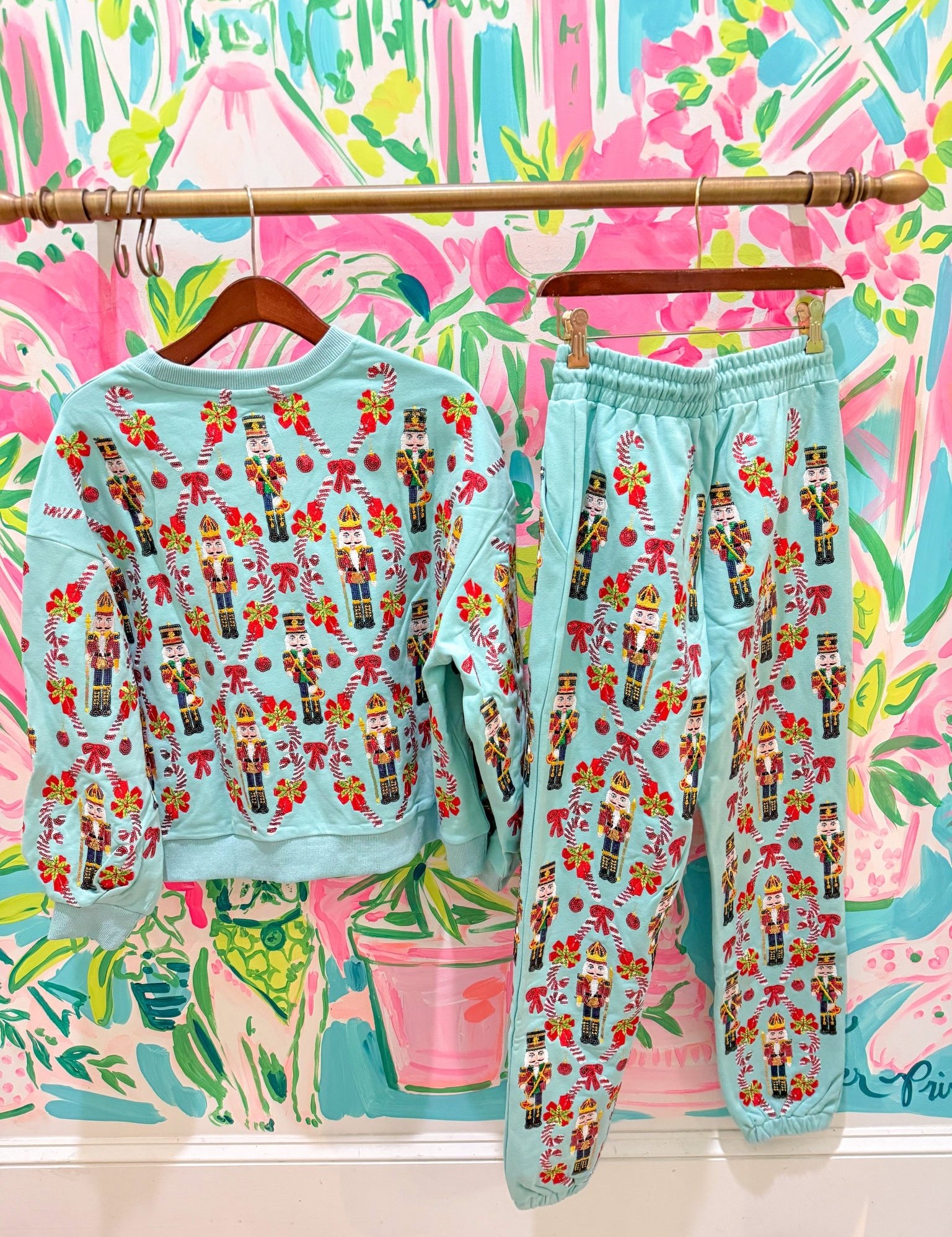 Aqua Gingerbread & Candy Cane SweatshirtQueen of SparklesThe Printed Peach Savannah