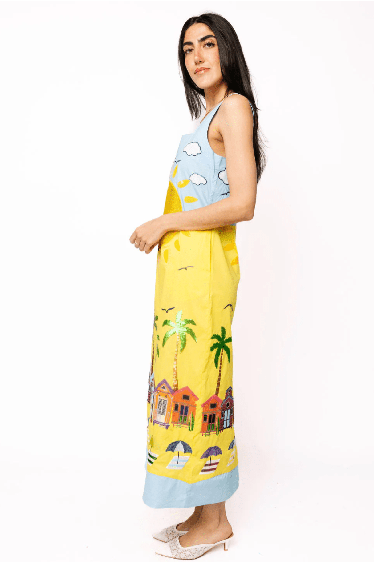 Aqua Multi Beach Scene Cotton Midi DressWomen - Dresses - Straight DressesQueen of SparklesThe Printed Peach Savannah