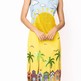 Aqua Multi Beach Scene Cotton Midi DressWomen - Dresses - Straight DressesQueen of SparklesThe Printed Peach Savannah