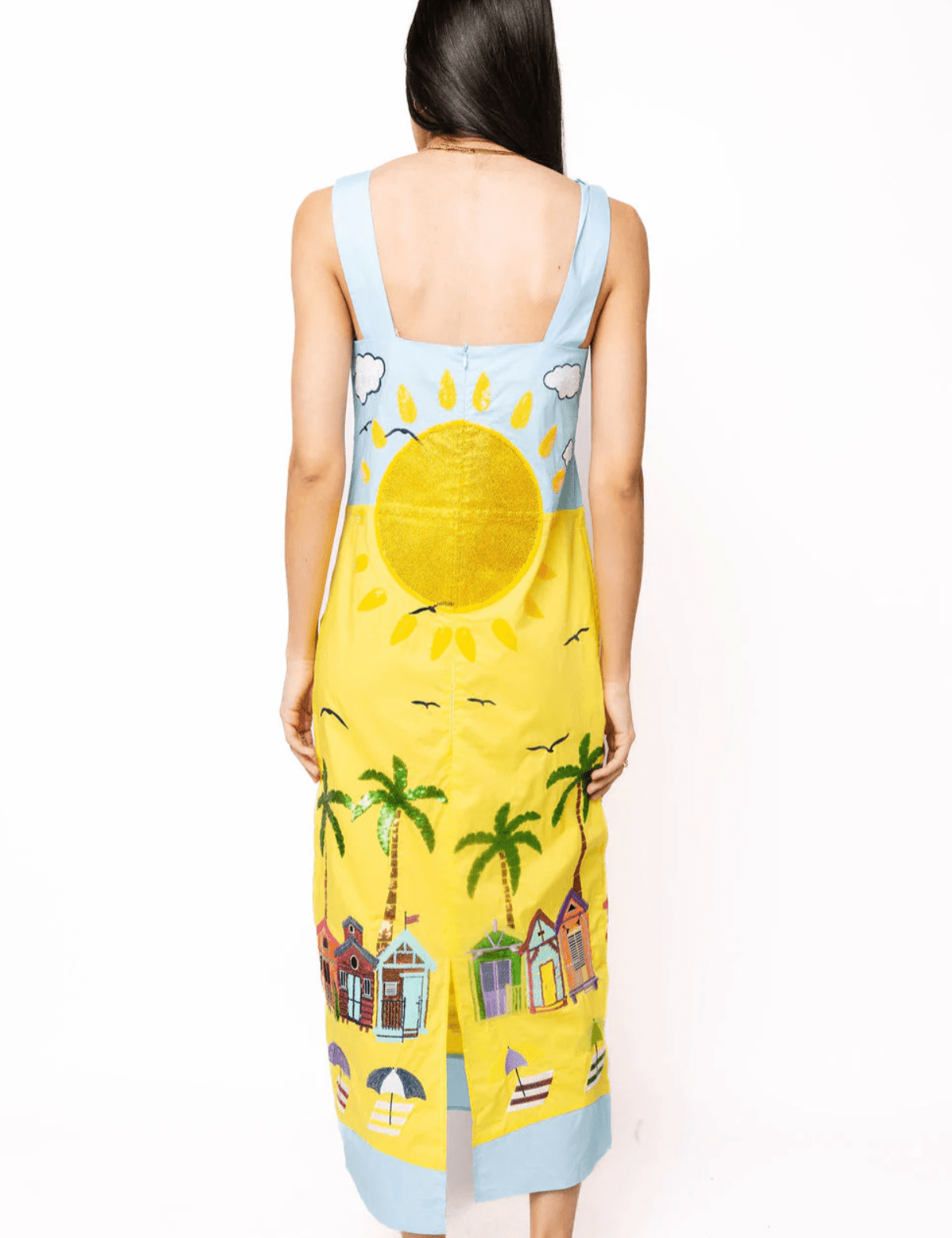 Aqua Multi Beach Scene Cotton Midi DressWomen - Dresses - Straight DressesQueen of SparklesThe Printed Peach Savannah