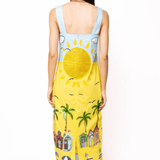 Aqua Multi Beach Scene Cotton Midi DressWomen - Dresses - Straight DressesQueen of SparklesThe Printed Peach Savannah