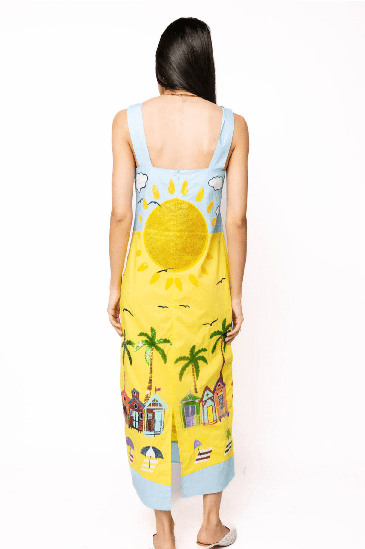 Aqua Multi Beach Scene Cotton Midi DressWomen - Dresses - Straight DressesQueen of SparklesThe Printed Peach Savannah