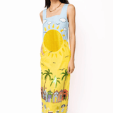 Aqua Multi Beach Scene Cotton Midi DressWomen - Dresses - Straight DressesQueen of SparklesThe Printed Peach Savannah