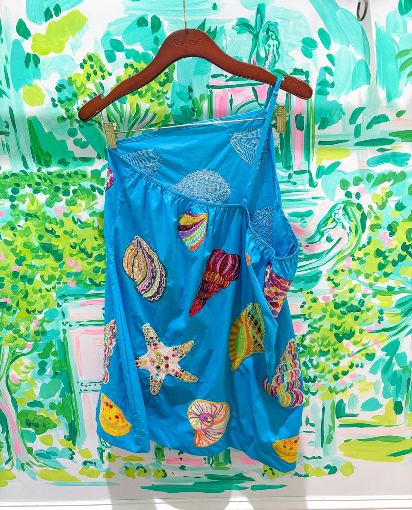 Aqua Multi Shell One Shoulder Cotton DressQueen of SparklesThe Printed Peach Savannah