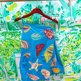 Aqua Multi Shell One Shoulder Cotton DressQueen of SparklesThe Printed Peach Savannah