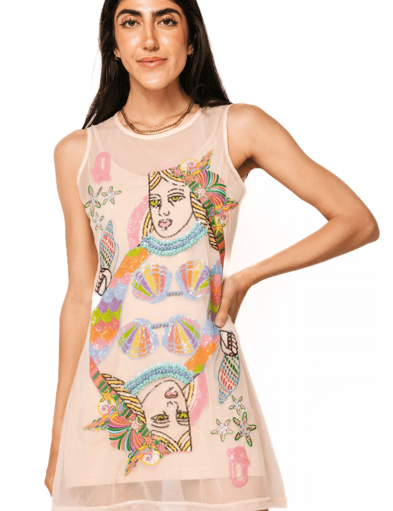 Beige Beach QOS Queen Card Sheer Tank CoverupWomen - Swim - Cover UpsQueen of SparklesThe Printed Peach Savannah