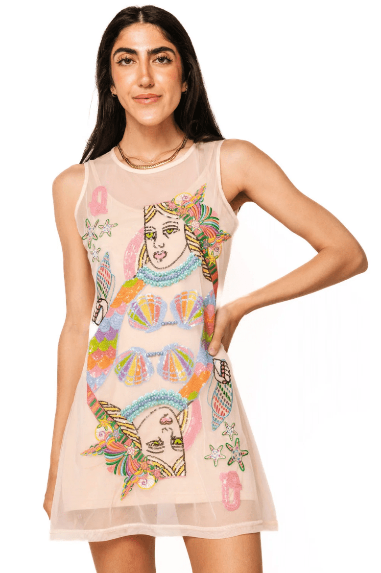 Beige Beach QOS Queen Card Sheer Tank CoverupWomen - Swim - Cover UpsQueen of SparklesThe Printed Peach Savannah