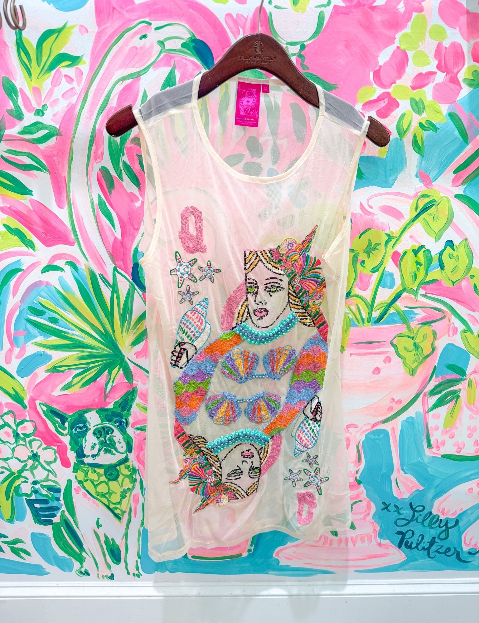 Beige Beach QOS Queen Card Sheer Tank CoverupQueen of SparklesThe Printed Peach Savannah