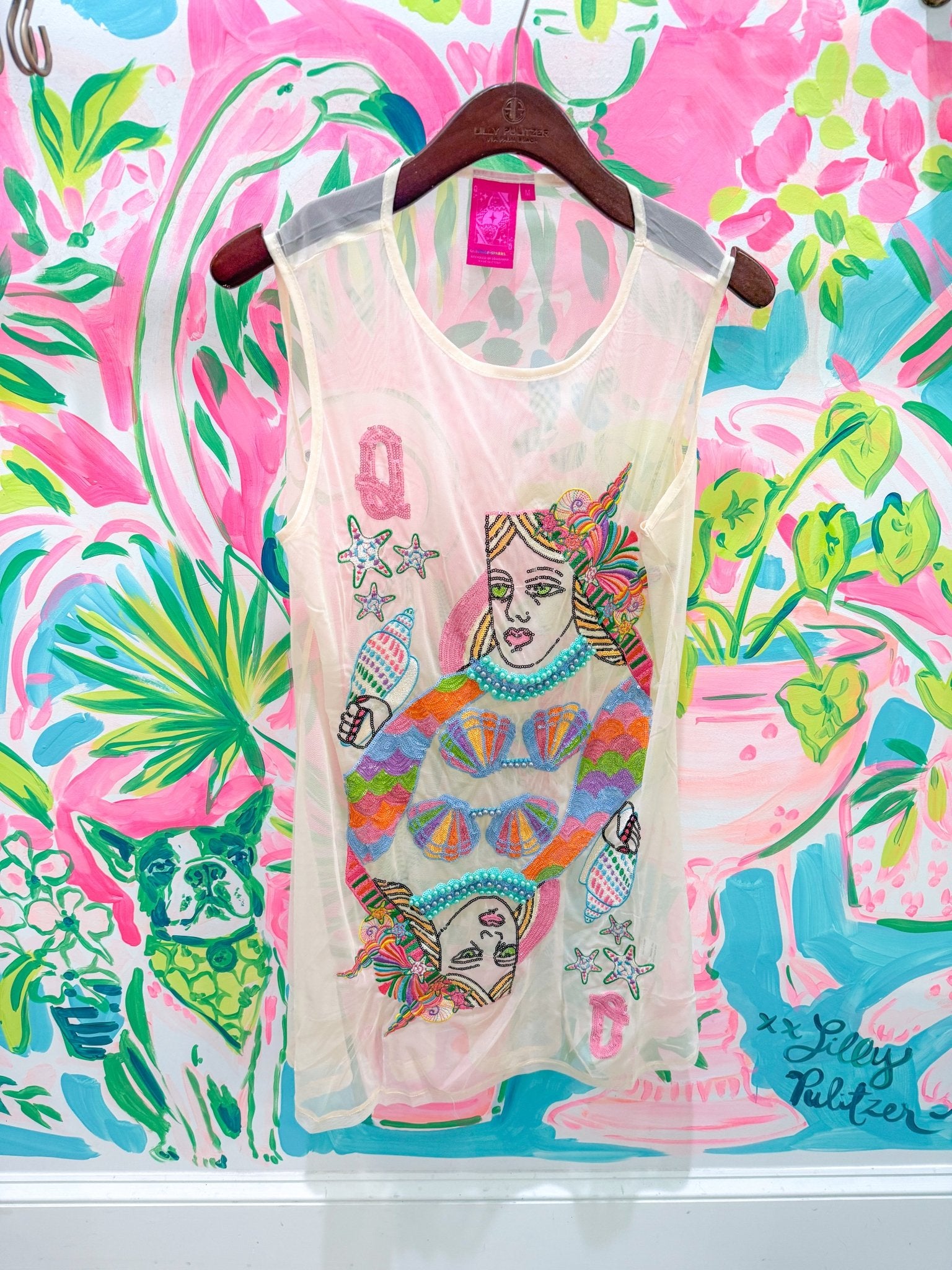 Beige Beach QOS Queen Card Sheer Tank CoverupQueen of SparklesThe Printed Peach Savannah