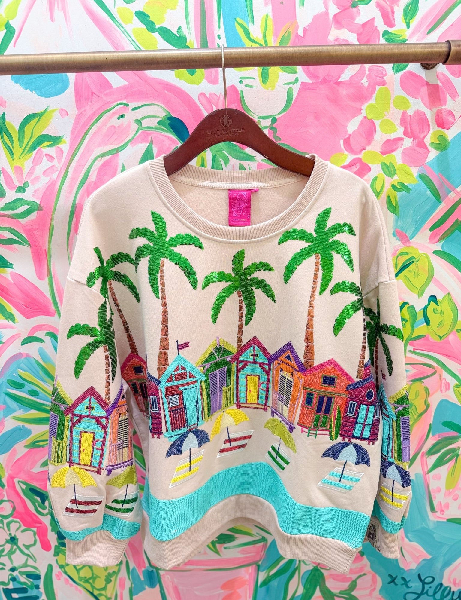 Beige Beach Scene SweatshirtQueen of SparklesThe Printed Peach Savannah