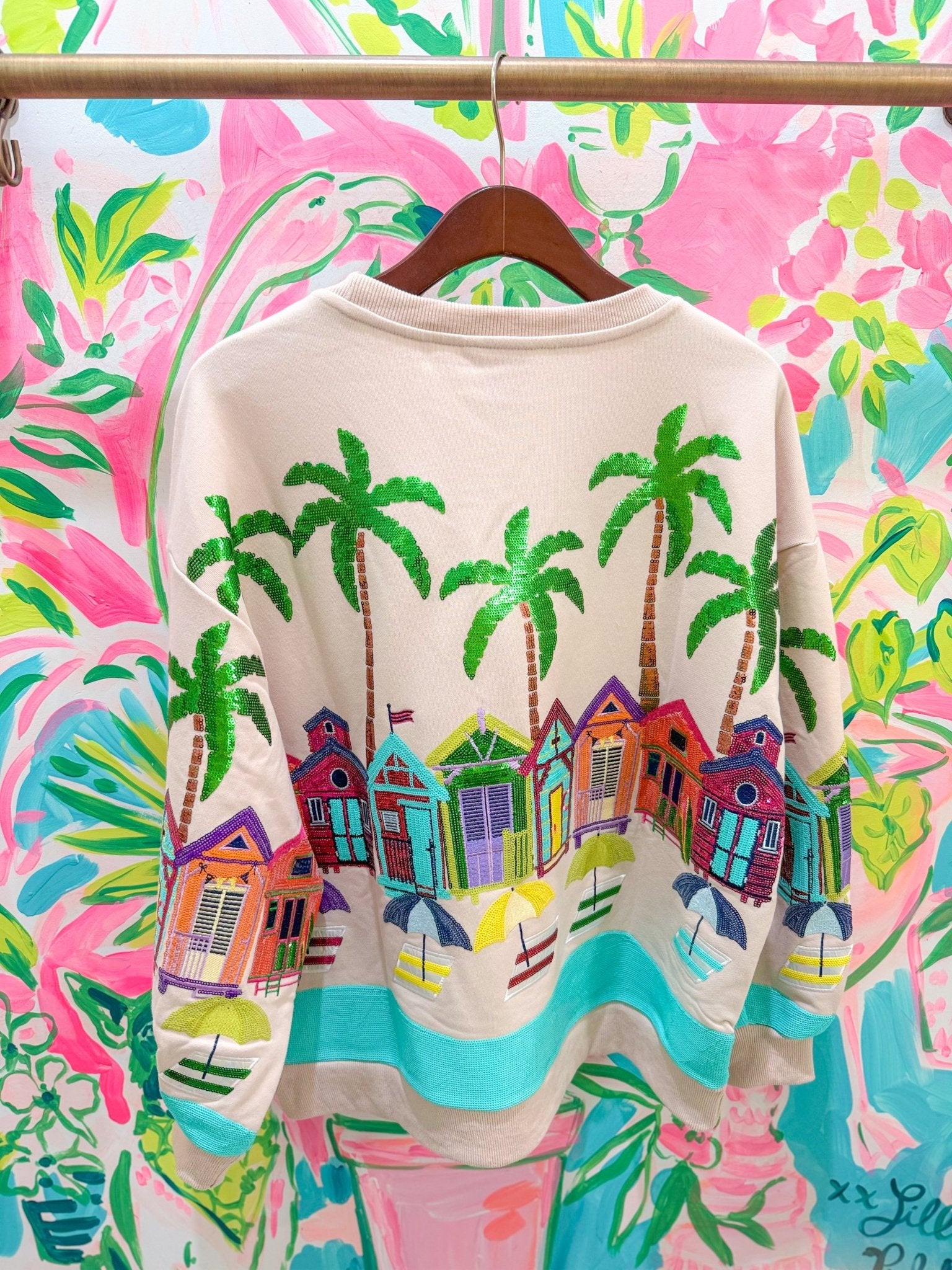 Beige Beach Scene SweatshirtQueen of SparklesThe Printed Peach Savannah