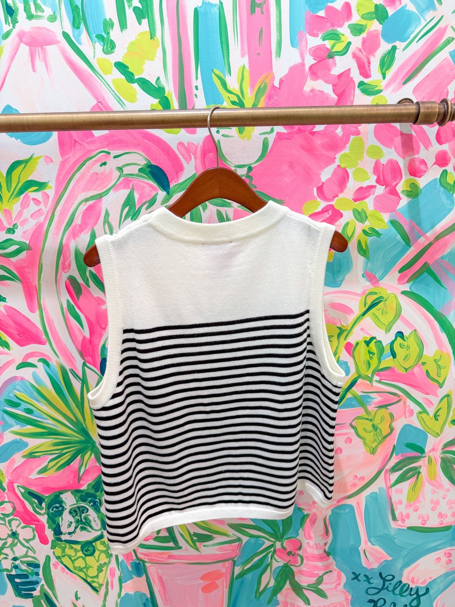 Beige & Black Striped Croissant Knit VestQueen of SparklesThe Printed Peach Savannah