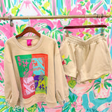 Beige Colorblock Bandana QOS Card Logo ShortQueen of SparklesThe Printed Peach Savannah