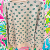 Beige & Green Flower Print Feather Turkey SweaterQueen of SparklesThe Printed Peach Savannah