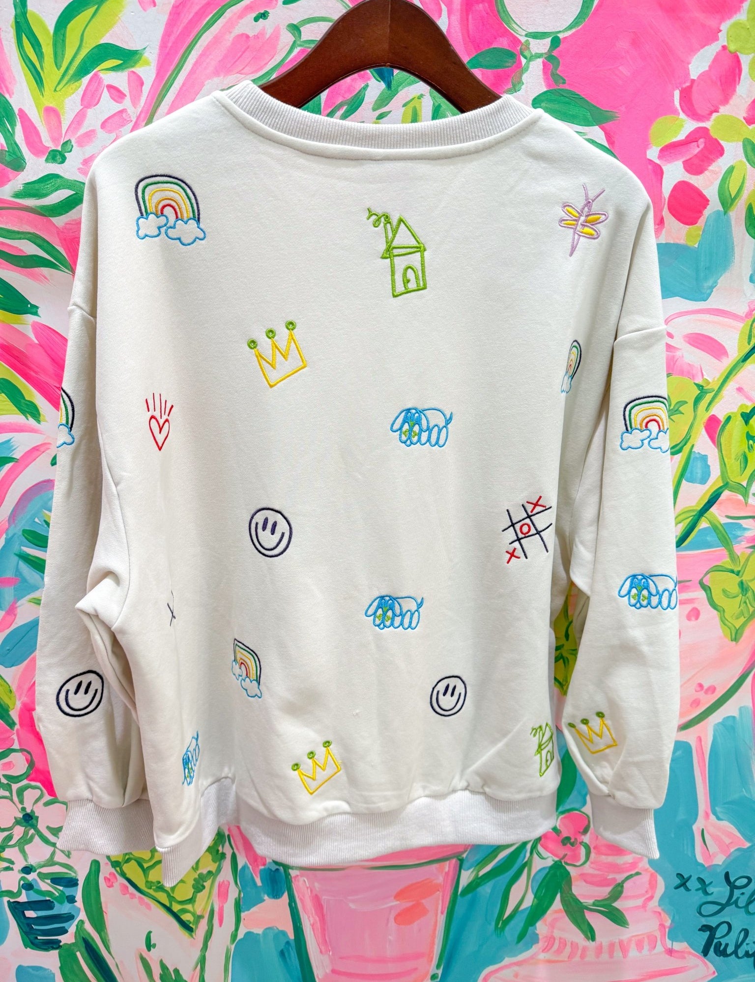 Beige Multi Crayon & Doodle SweatshirtQueen of SparklesThe Printed Peach Savannah