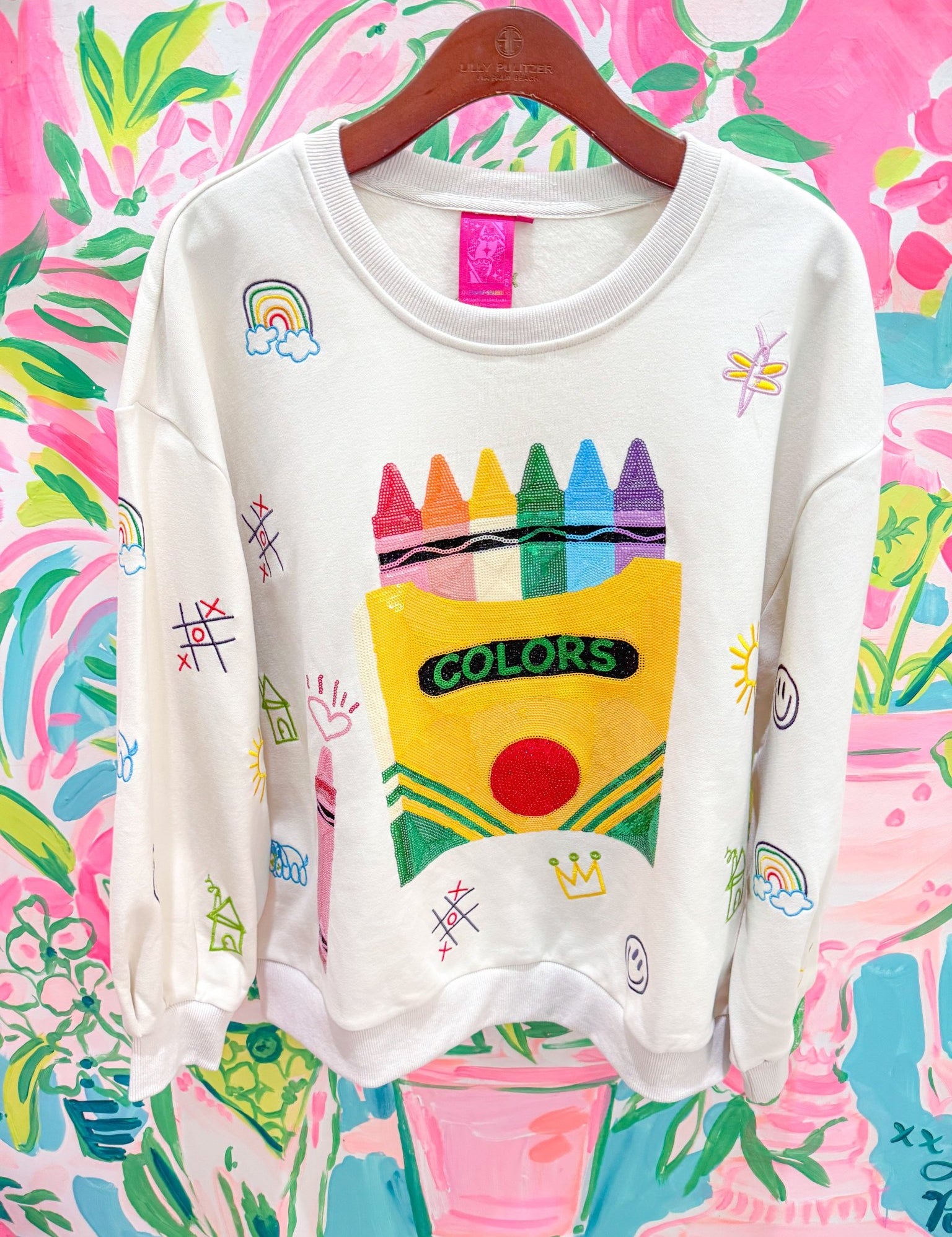 Beige Multi Crayon & Doodle SweatshirtQueen of SparklesThe Printed Peach Savannah