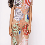 Beige Multi Shell Coverup Midi DressHeartland Retail ItemsQueen of SparklesThe Printed Peach Savannah
