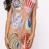 Beige Multi Shell Coverup Midi DressHeartland Retail ItemsQueen of SparklesThe Printed Peach Savannah