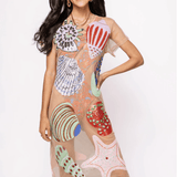 Beige Multi Shell Coverup Midi DressHeartland Retail ItemsQueen of SparklesThe Printed Peach Savannah