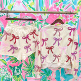 Beige, Pink & Red Bow ShortQueen of SparklesThe Printed Peach Savannah