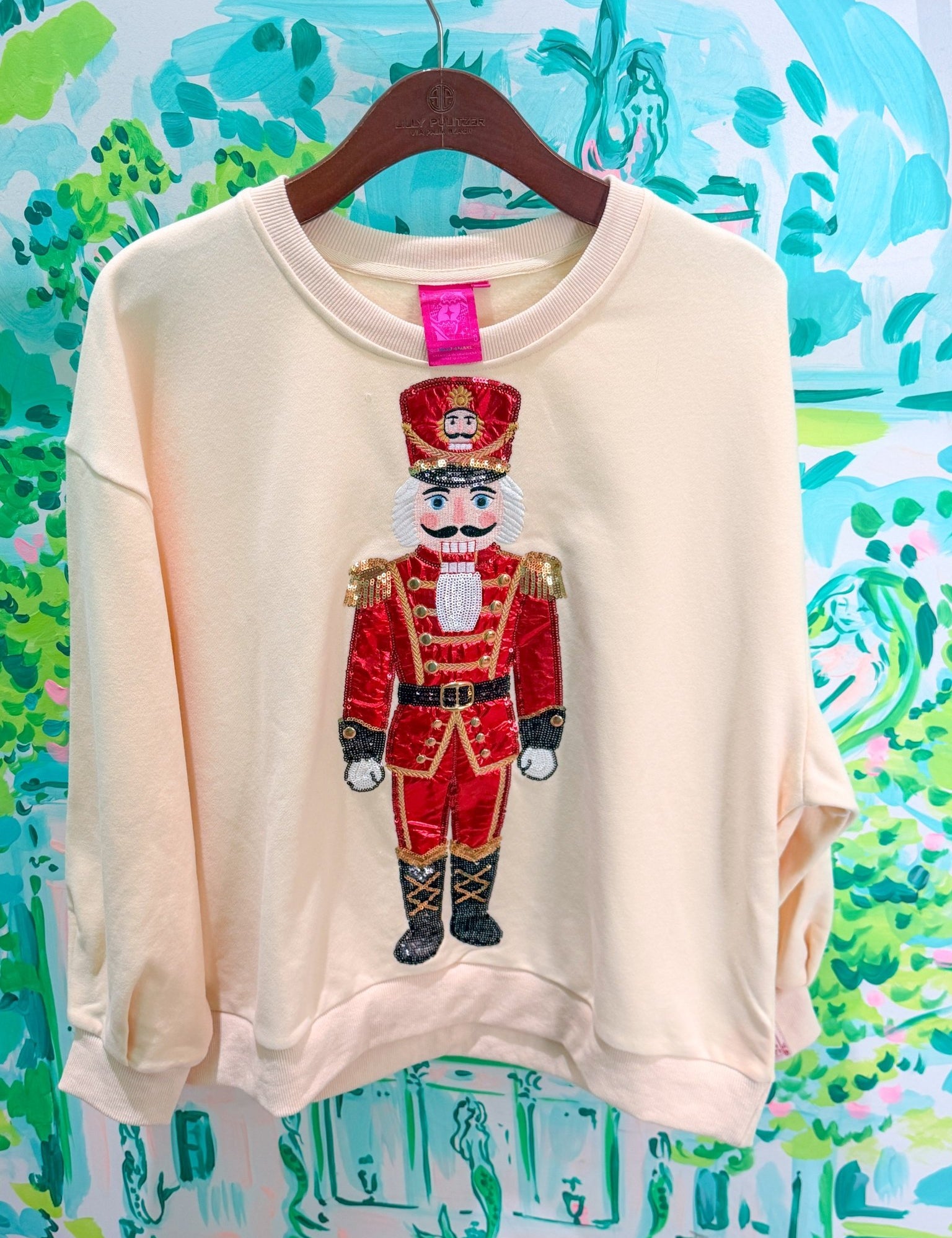 Beige & Red Metallic Nutcracker Soldier SweatshirtLILLY PULITZERThe Printed Peach Savannah