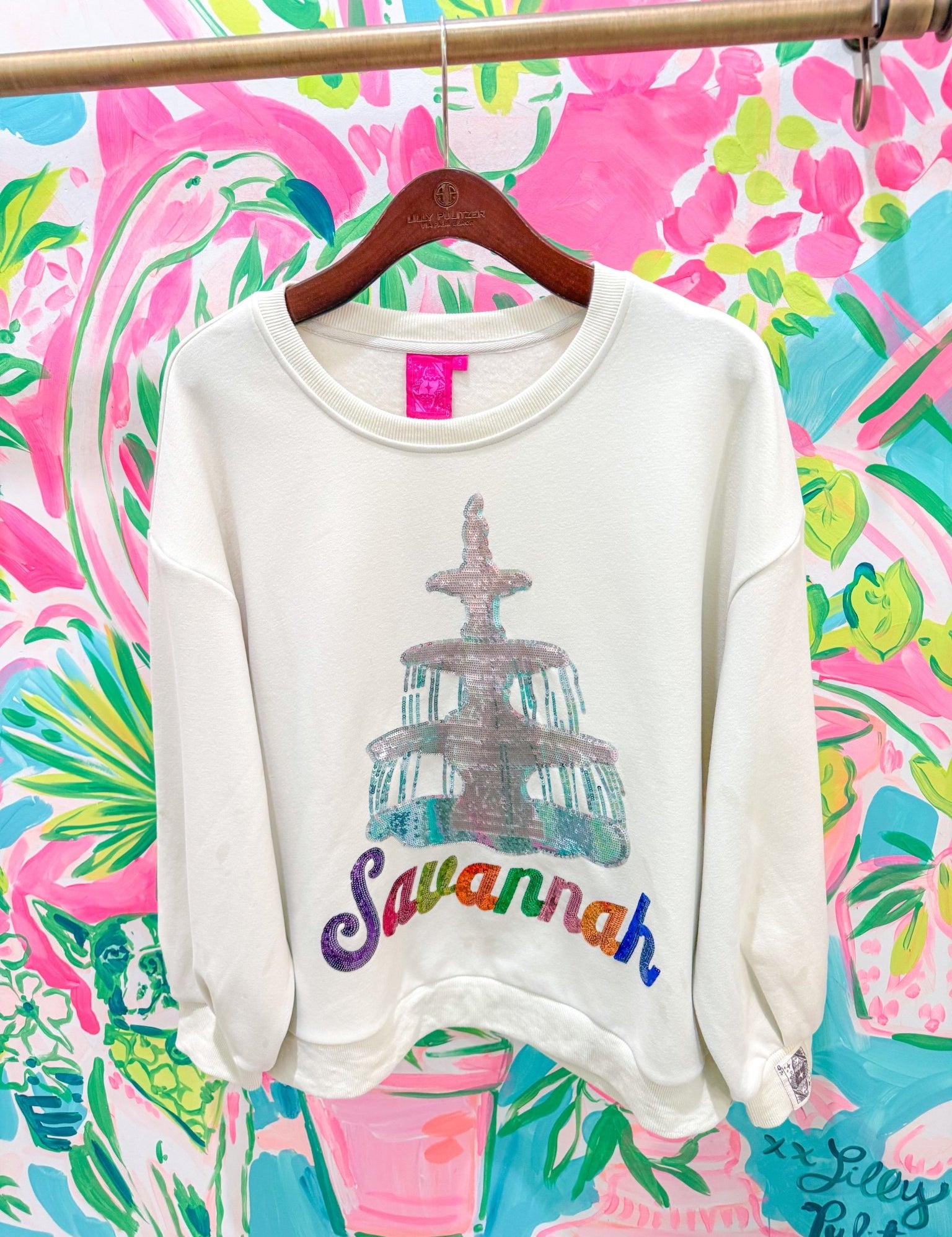 Beige 'Savannah' City Icon SweatshirtQueen of SparklesThe Printed Peach Savannah