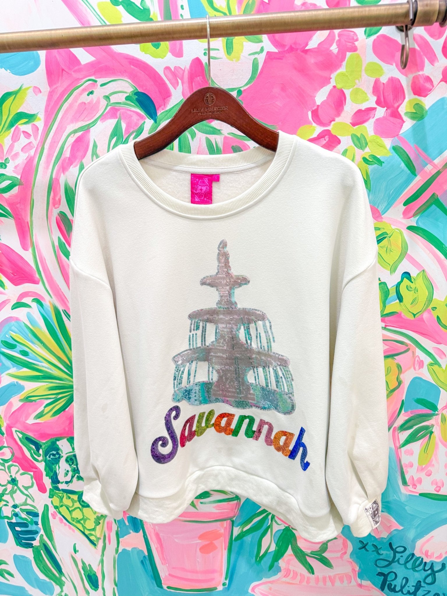 Beige 'Savannah' City Icon SweatshirtQueen of SparklesThe Printed Peach Savannah
