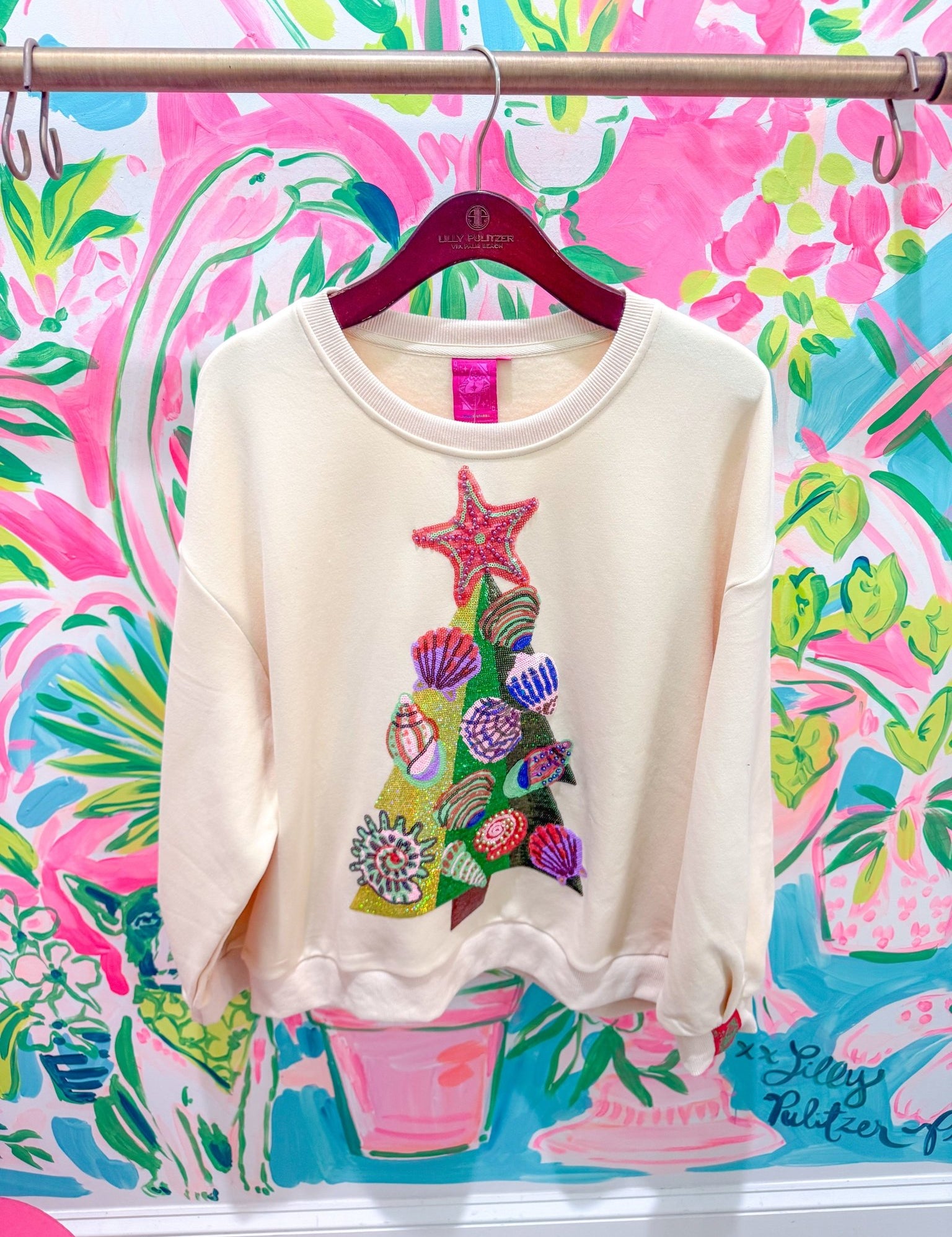 Beige Shell Christmas Tree SweatshirtQueen of SparklesThe Printed Peach Savannah