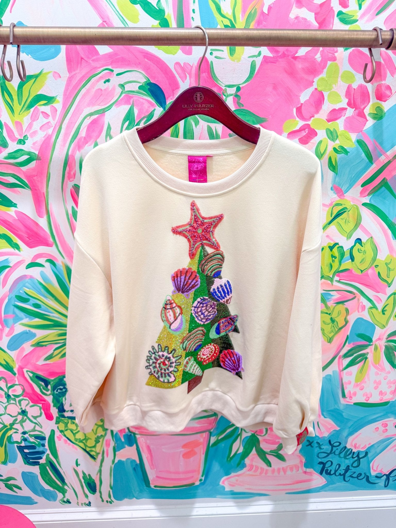 Beige Shell Christmas Tree SweatshirtQueen of SparklesThe Printed Peach Savannah
