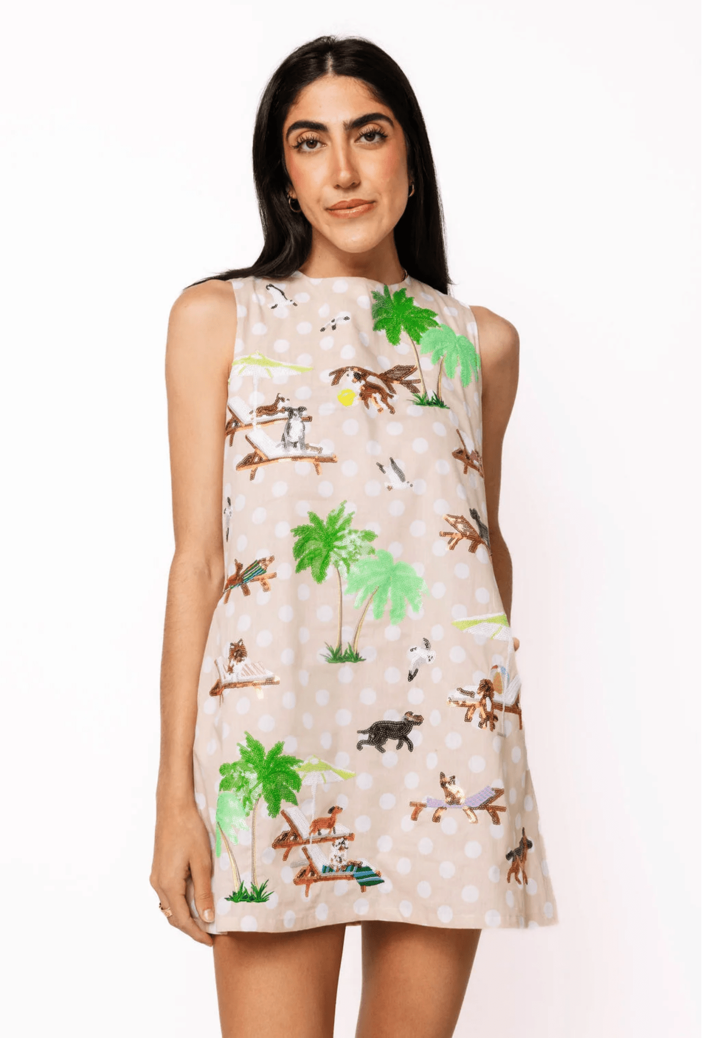 Beige & White Polka Dot Dogs at the Beach Tank DressWomen - Dresses - Shift DressQueen of SparklesThe Printed Peach Savannah