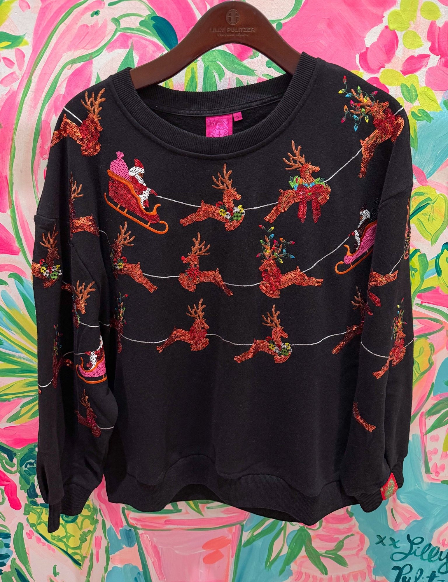 Black Flying Santa & Reindeer SweatshirtQueen of SparklesThe Printed Peach Savannah