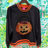 Black Halloween Pumpkin Candy Bucket SweatshirtWomens - Tops - Sweatshirts & PopoversQueen of SparklesThe Printed Peach Savannah