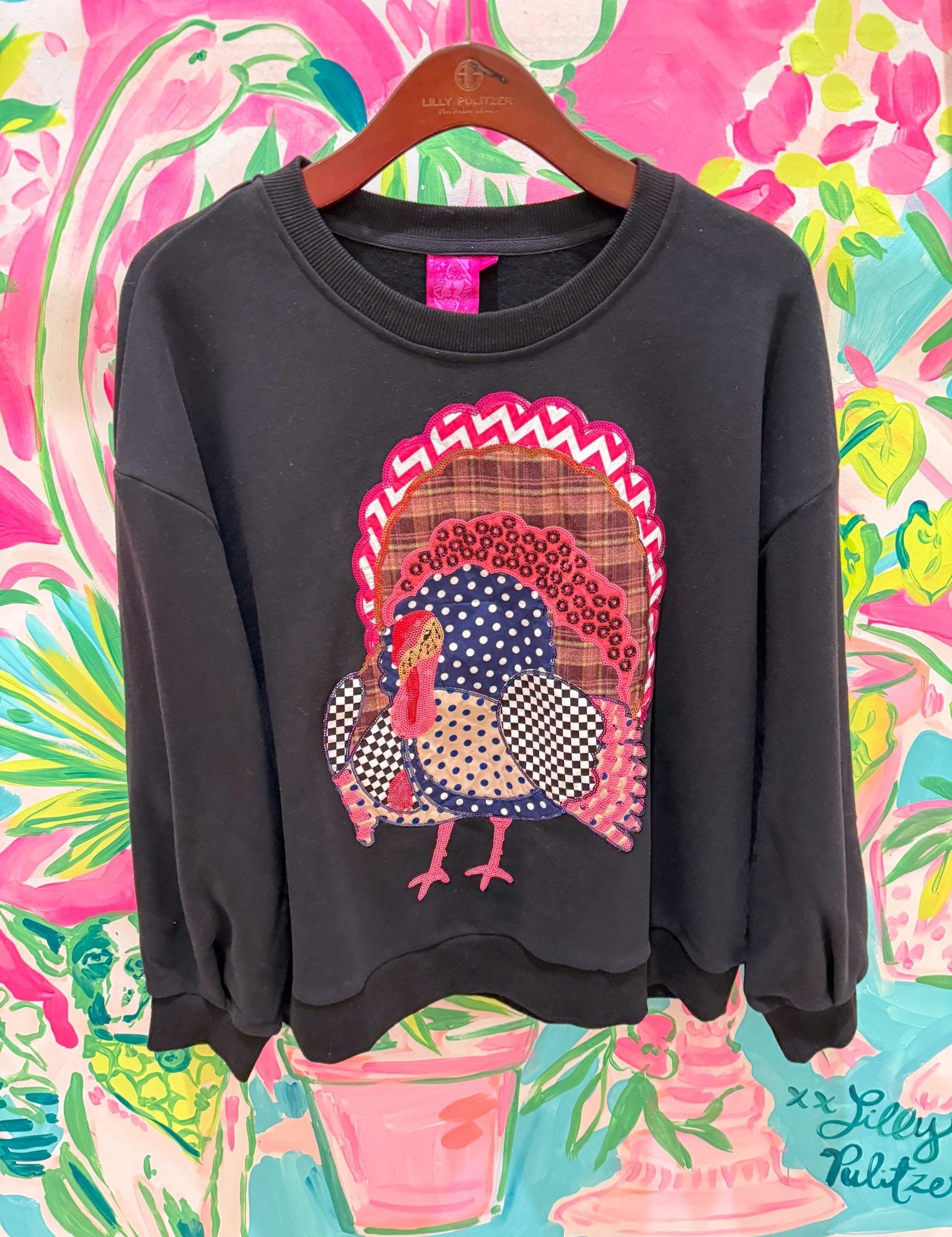 Black Patchwork Turkey SweatshirtQueen of SparklesThe Printed Peach Savannah