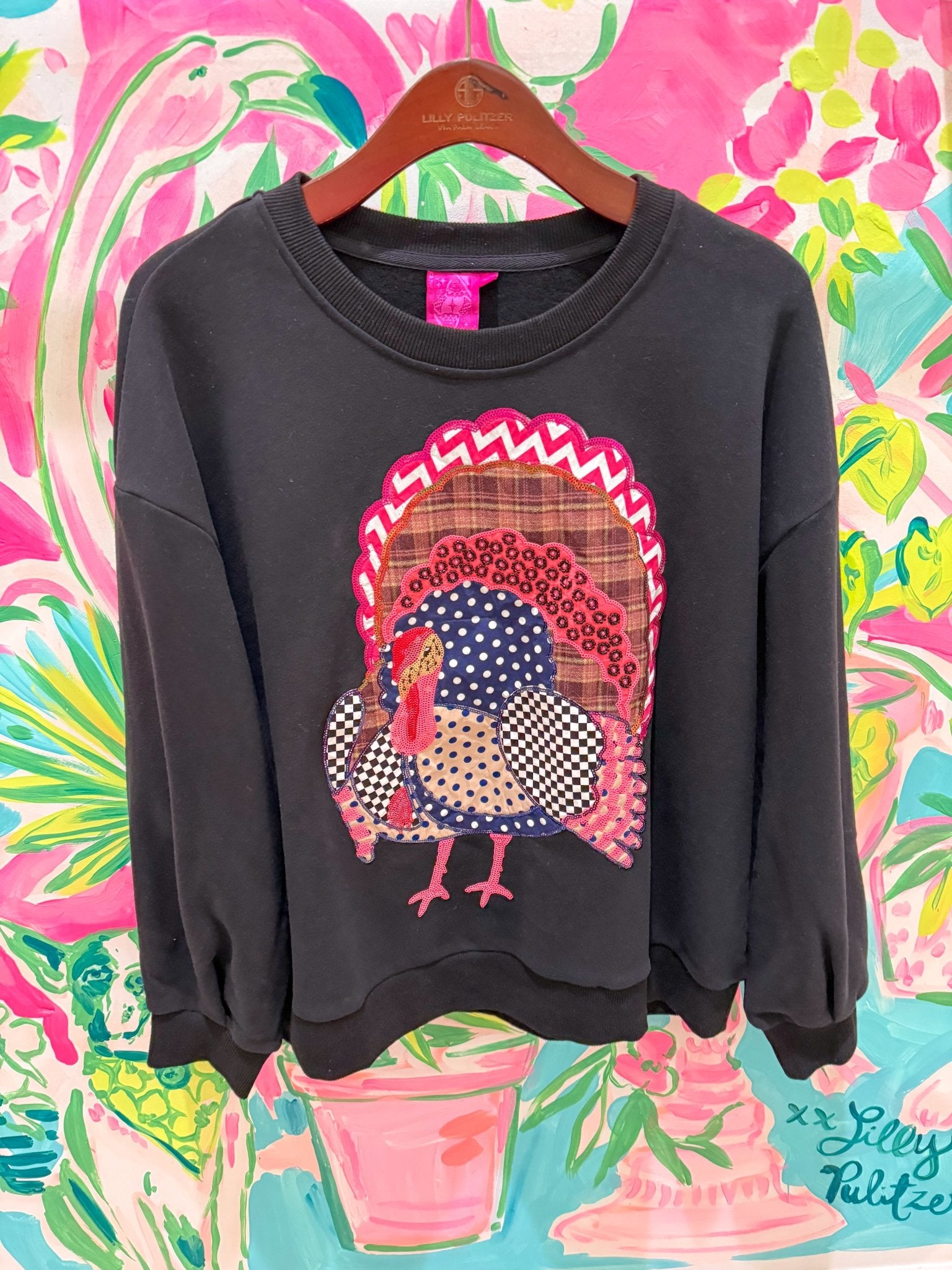 Black Patchwork Turkey SweatshirtQueen of SparklesThe Printed Peach Savannah