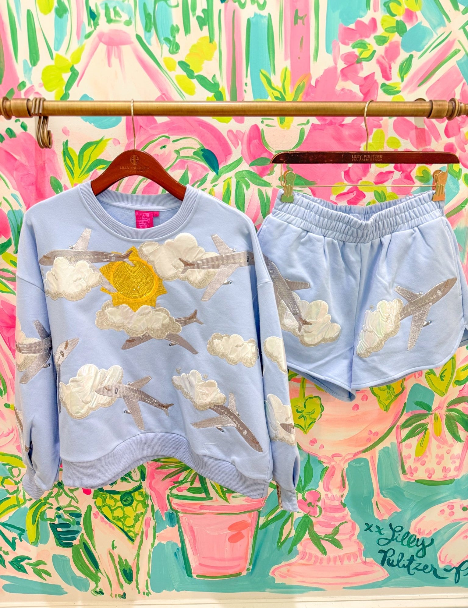 Blue Airplanes in Sky SweatshirtQueen of SparklesThe Printed Peach Savannah