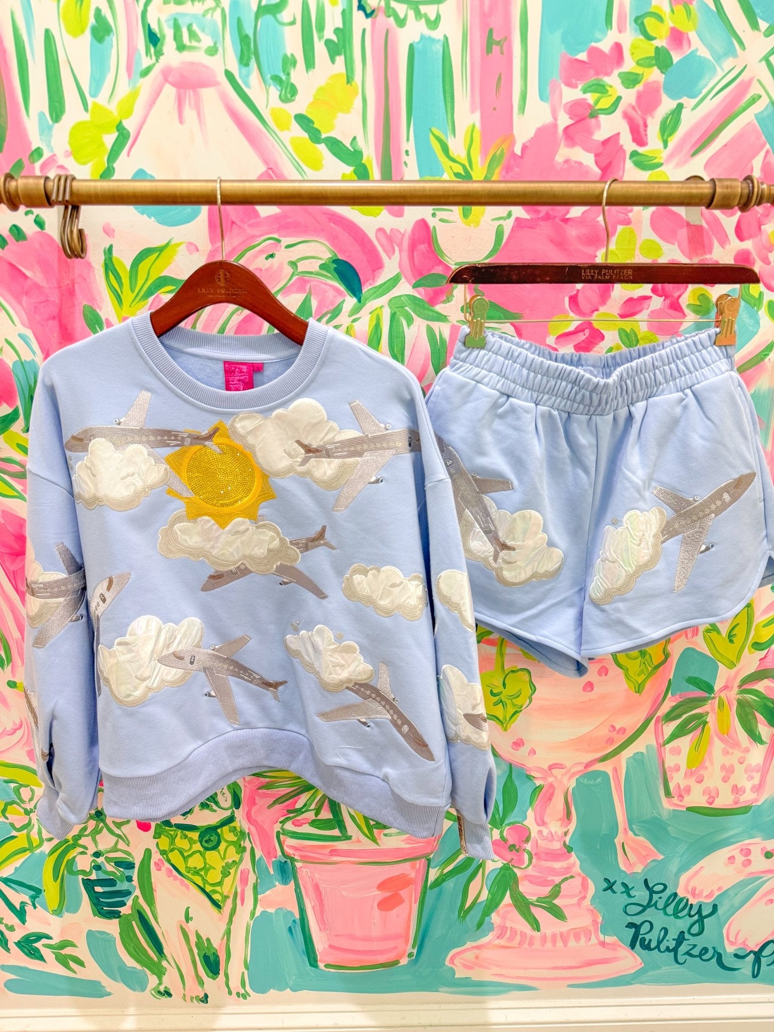 Blue Airplanes in Sky SweatshirtQueen of SparklesThe Printed Peach Savannah