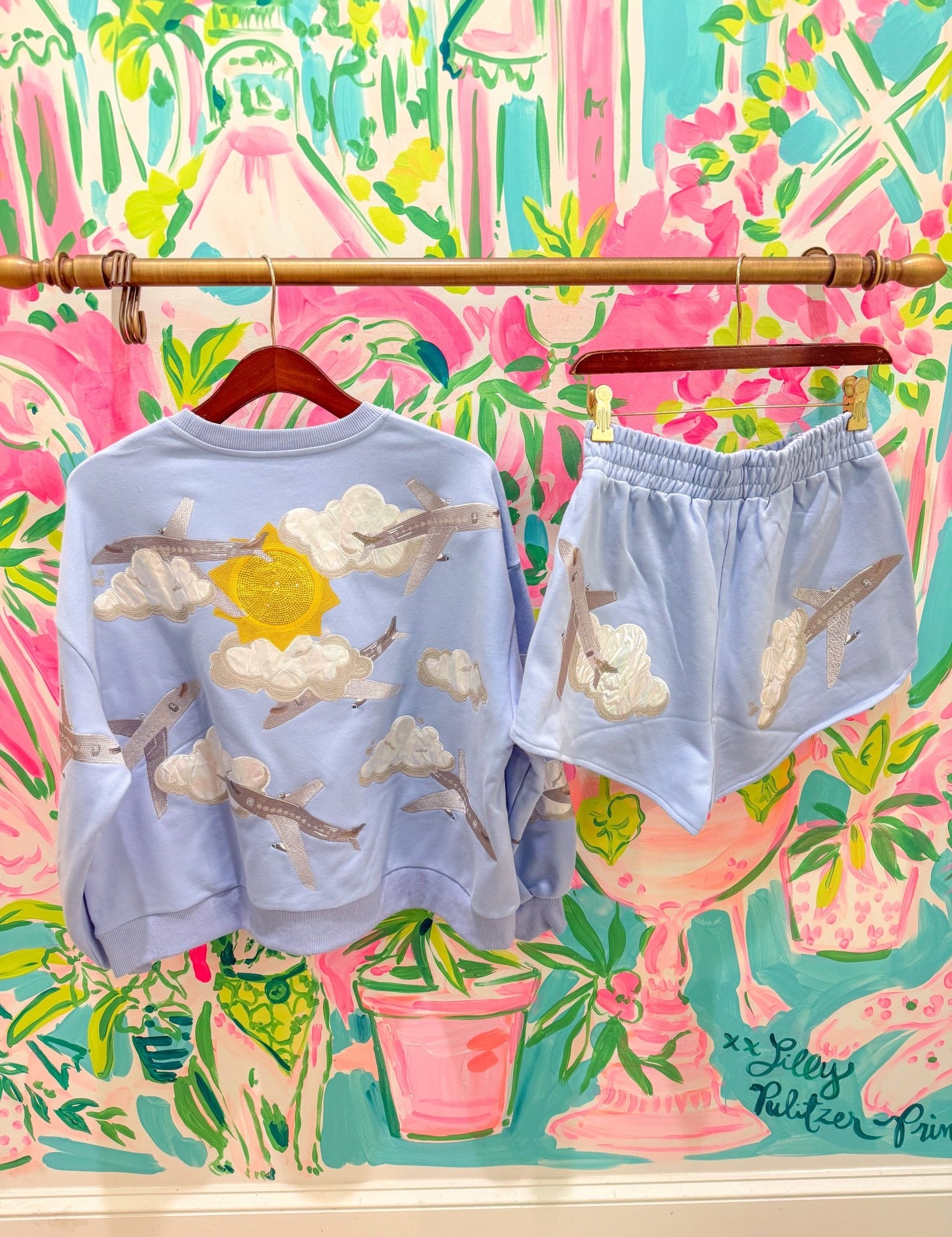 Blue Airplanes in Sky SweatshirtQueen of SparklesThe Printed Peach Savannah